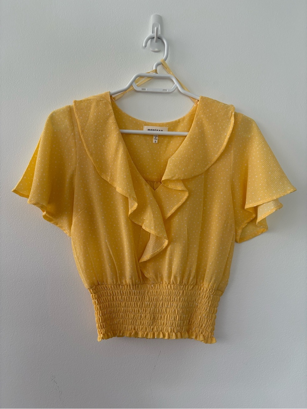 Yellow Ruffle Short-Sleeve Smocked Waist Top
